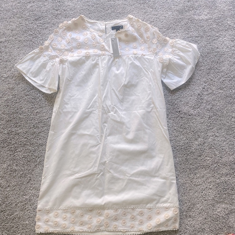 NWT J.Crew Bell Sleeve Polka dot dress in cream, size 4